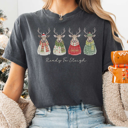 T-Shirt Pepper / S Ready to Sleigh — Festive Reindeer Christmas Tee The Mystic Eden