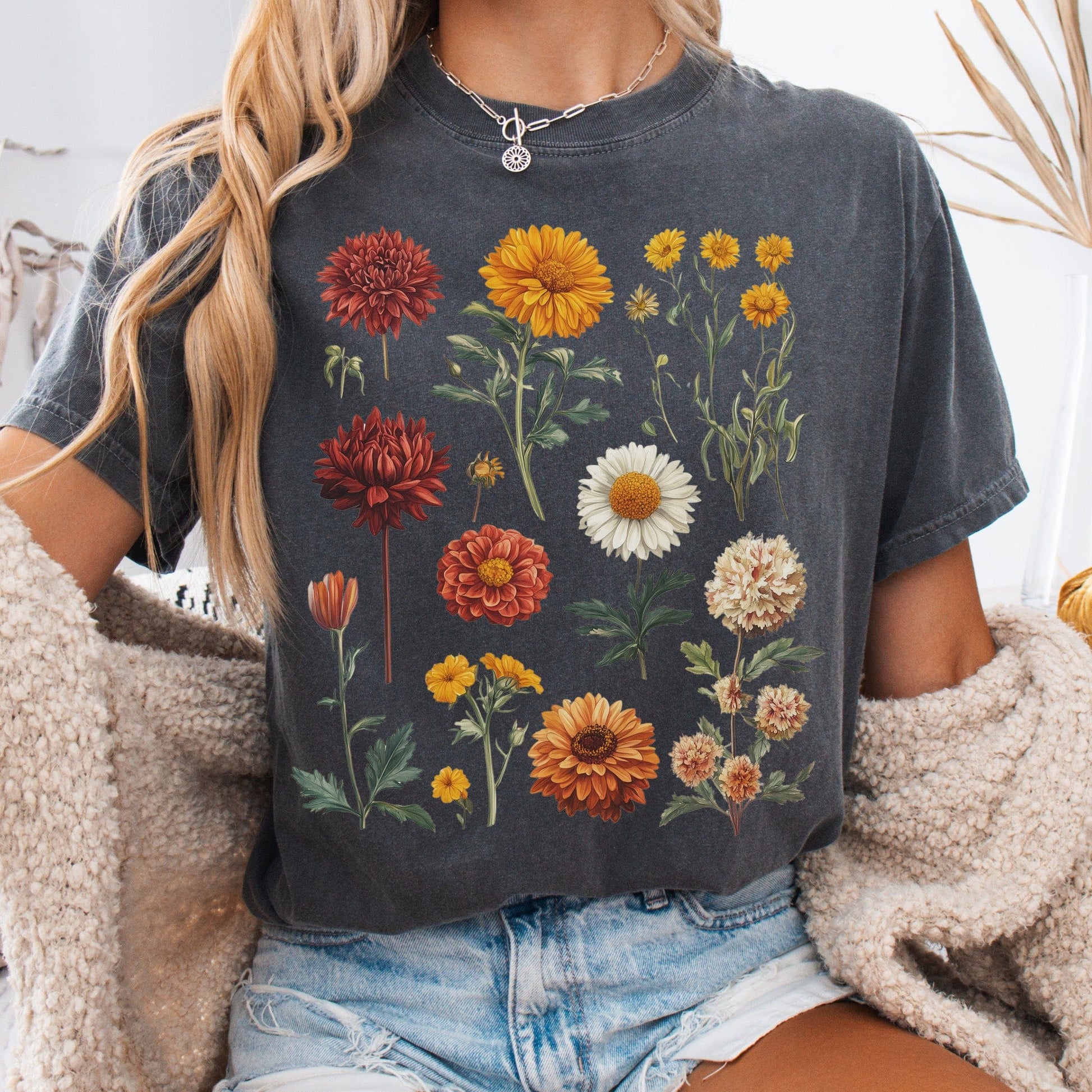 T-Shirt Pepper / S Vintage Botanical Fall Floral Shirt The Mystic Eden