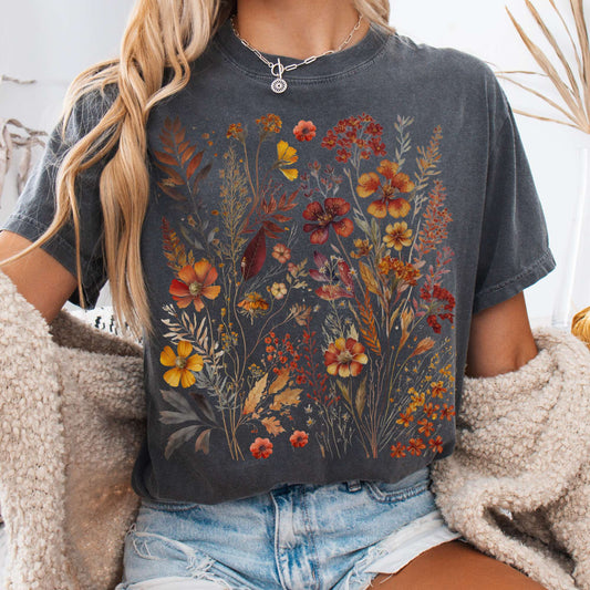 T-Shirt Pepper / S Vintage cottagecore wildflowers fall shirt The Mystic Eden