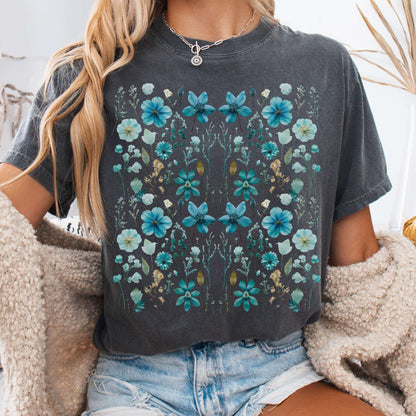 T-Shirt Pepper / S Vintage turquoise wildflower shirt The Mystic Eden