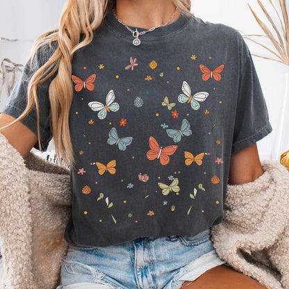 T-Shirt Pepper / S Whimsical Bright Butterflies Cottagecore Shirt The Mystic Eden