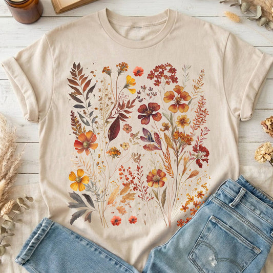 T-Shirt Sand / S Autumn Cottagecore Wildflowers T-Shirt The Mystic Eden