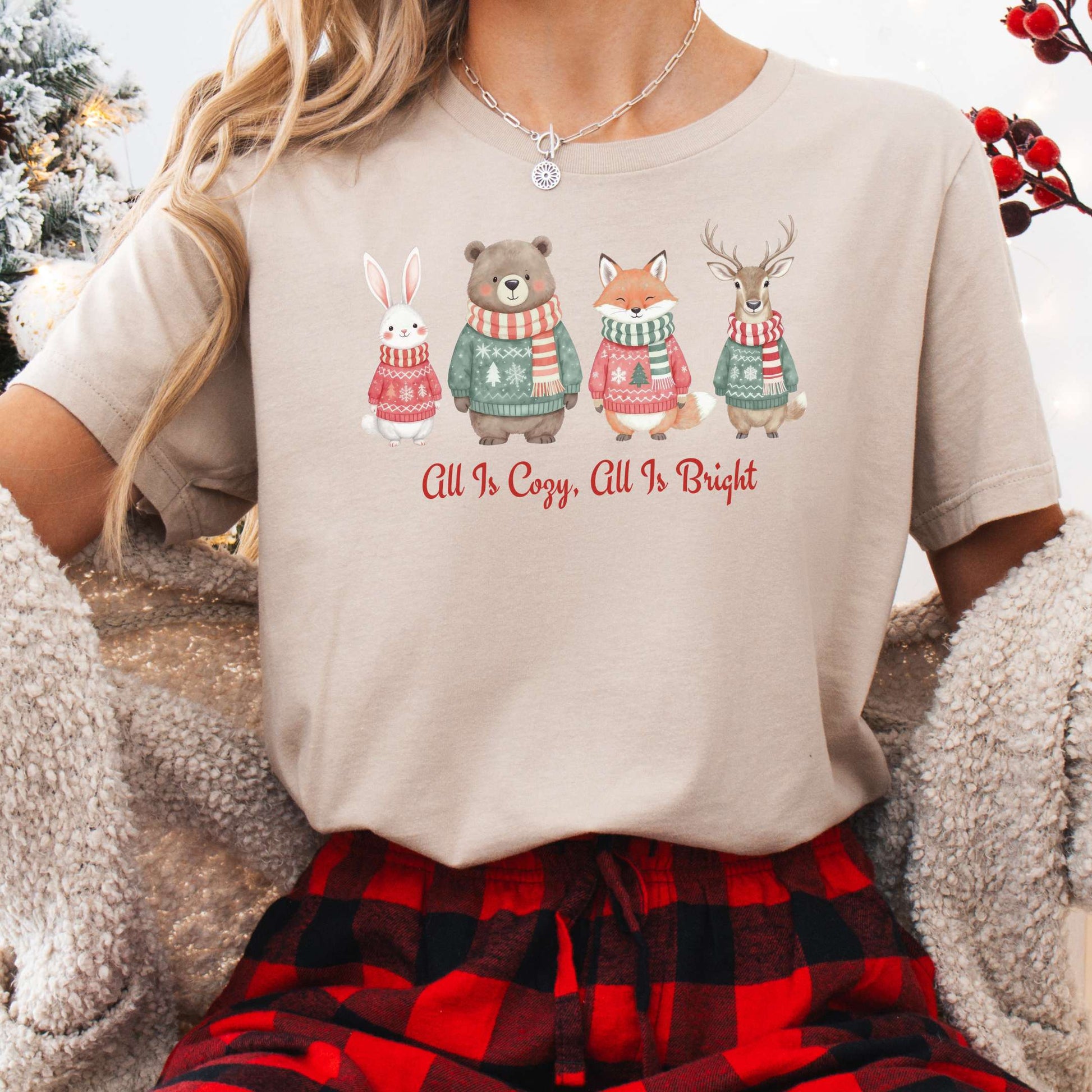 T-Shirt Tan / XS All Is Cozy, All Is Bright — Woodland Christmas Tee The Mystic Eden