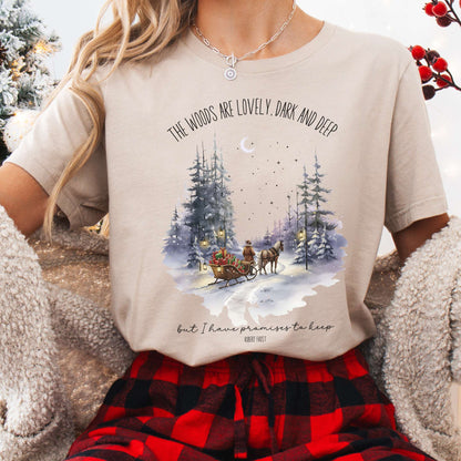 T-Shirt Tan / XS The Woods Are Lovely Robert Frost Christmas Tee The Mystic Eden