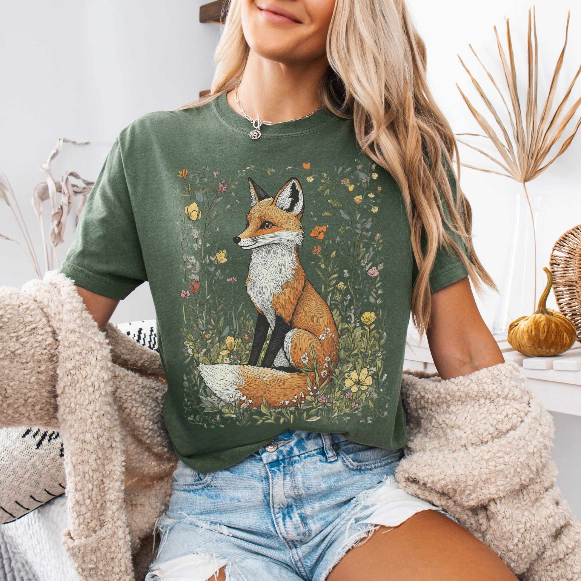 T-Shirt Vintage Style Happy Fox Cottagecore Shirt The Mystic Eden