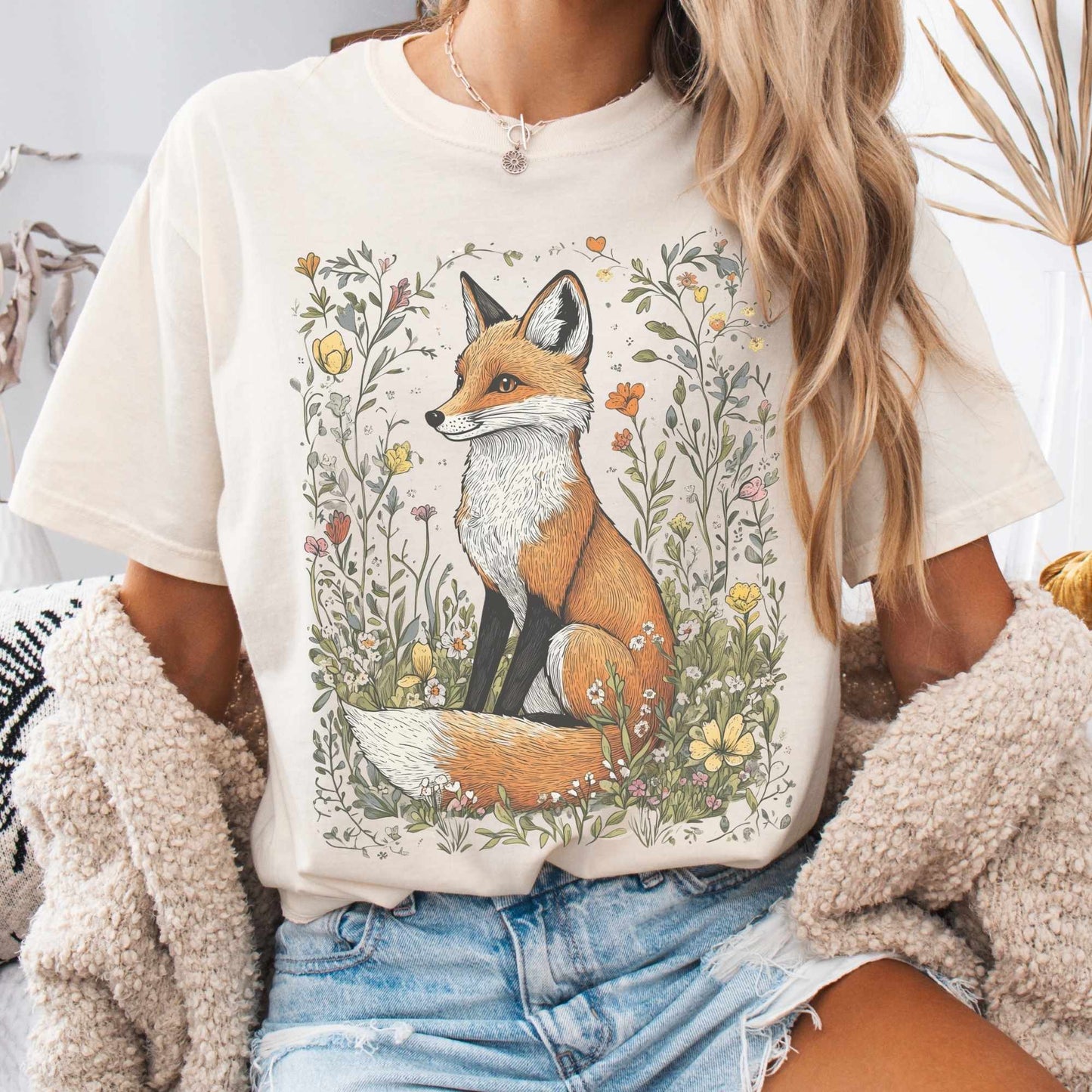 T-Shirt Vintage Style Happy Fox Cottagecore Shirt The Mystic Eden