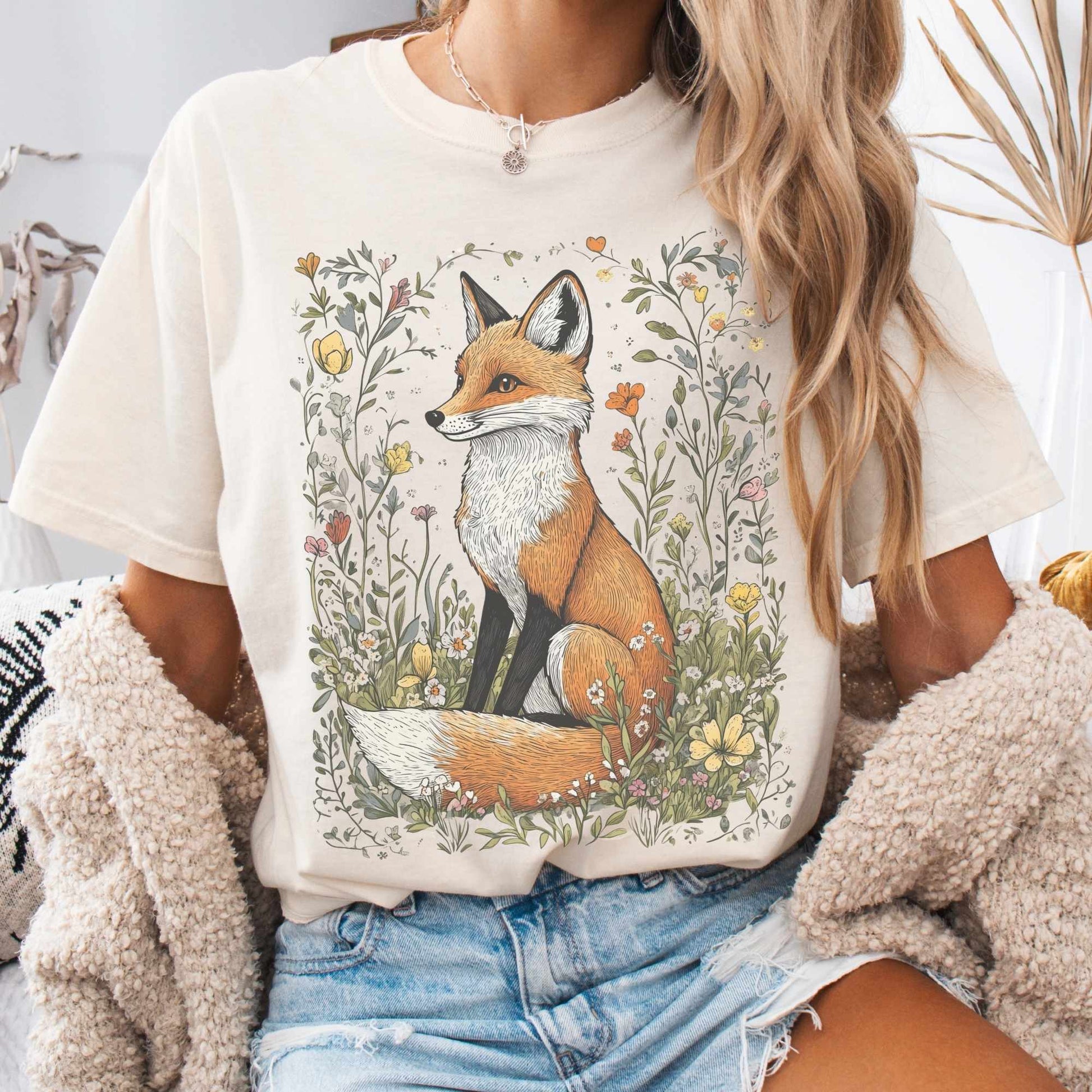 T-Shirt Vintage Style Happy Fox Cottagecore Shirt The Mystic Eden