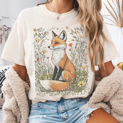 T-Shirt Vintage Style Happy Fox Cottagecore Shirt The Mystic Eden