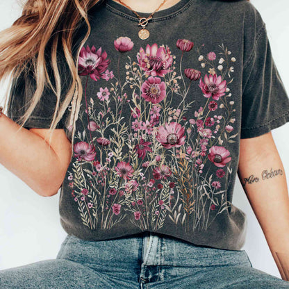 T-Shirt Vintage wildflower maroon floral shirt The Mystic Eden
