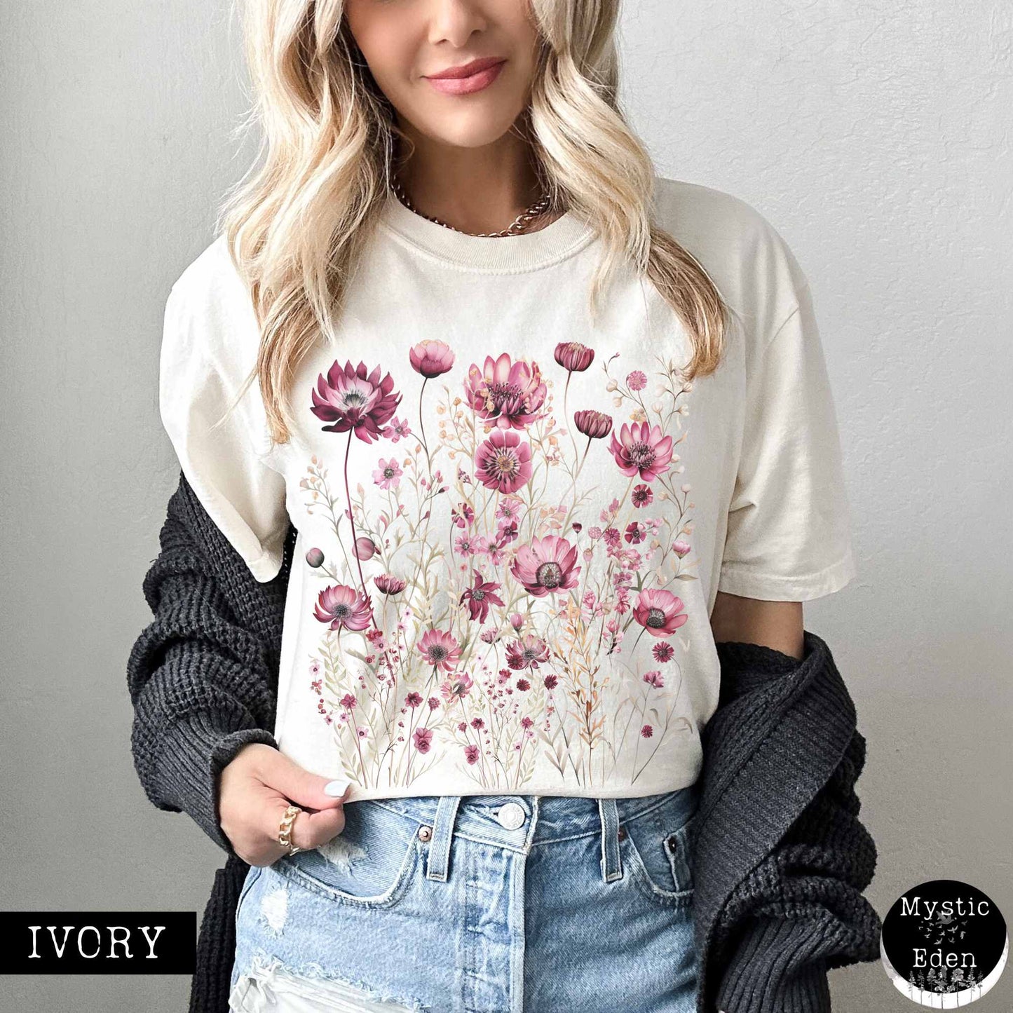 T-Shirt Vintage wildflower maroon floral shirt The Mystic Eden