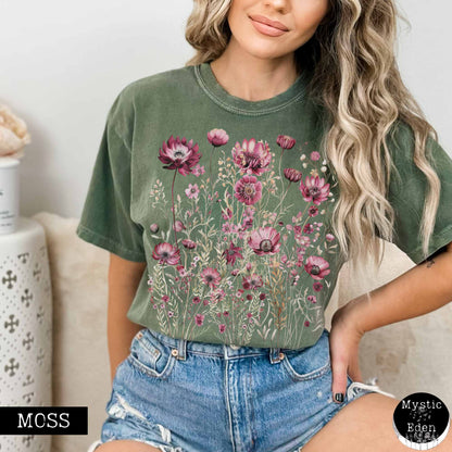 T-Shirt Vintage wildflower maroon floral shirt The Mystic Eden