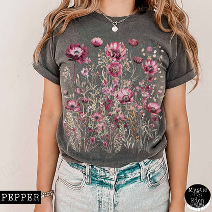 T-Shirt Vintage wildflower maroon floral shirt The Mystic Eden
