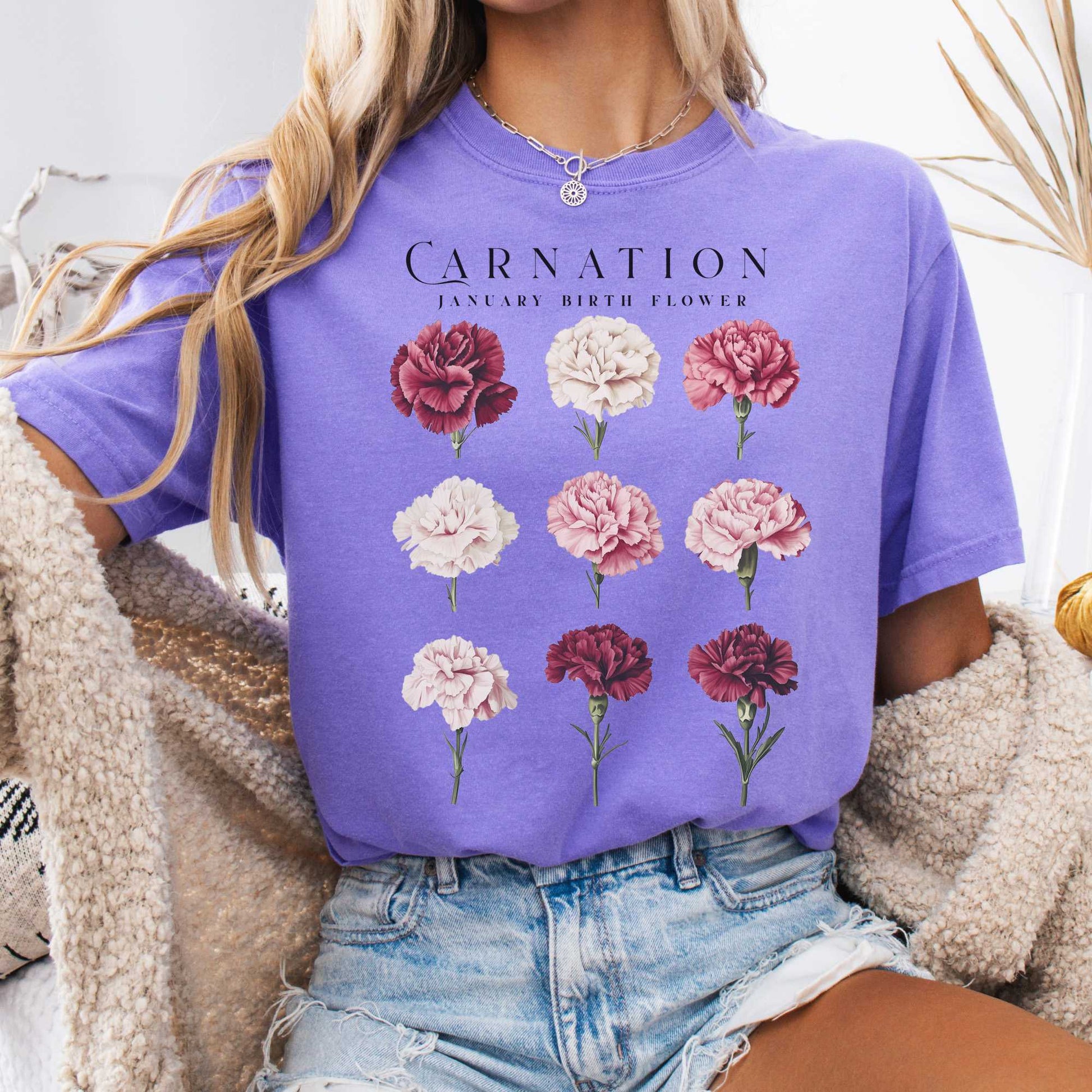 T-Shirt Violet / S Carnation January Birth Month Flower Shirt The Mystic Eden