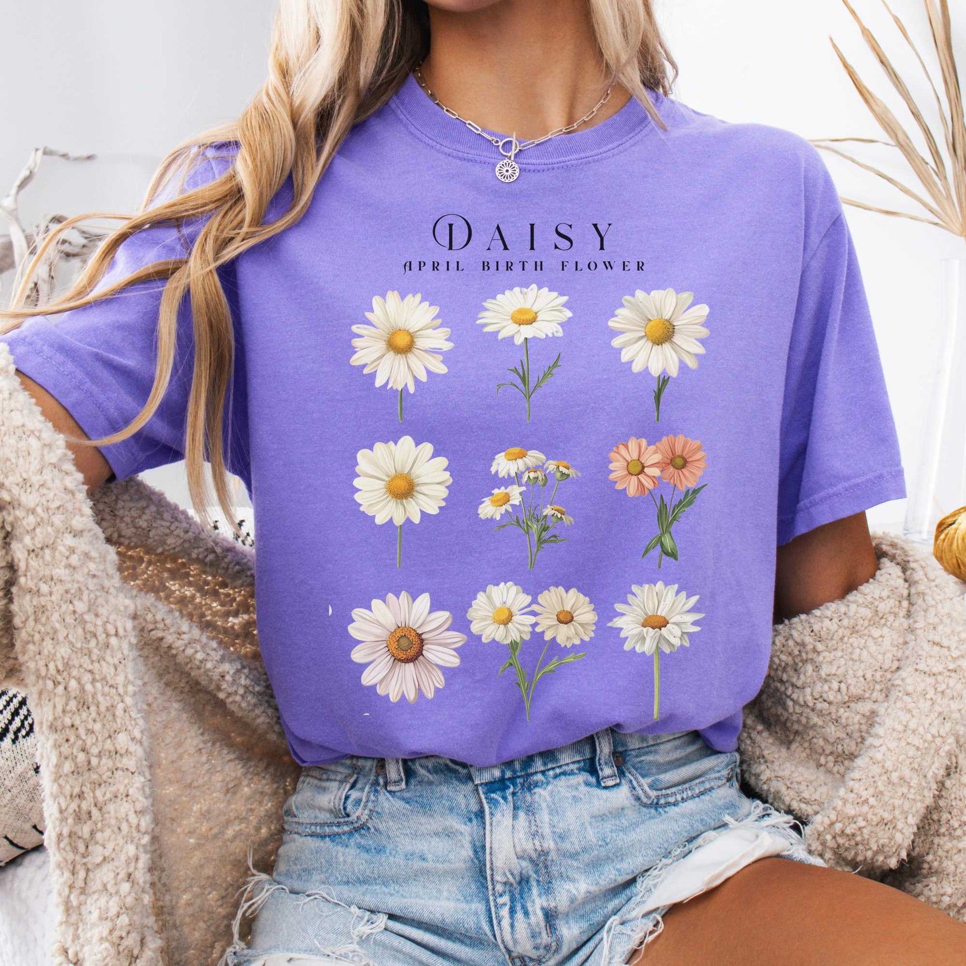 T-Shirt Violet / S Daisy April Birth Month Flower Shirt The Mystic Eden