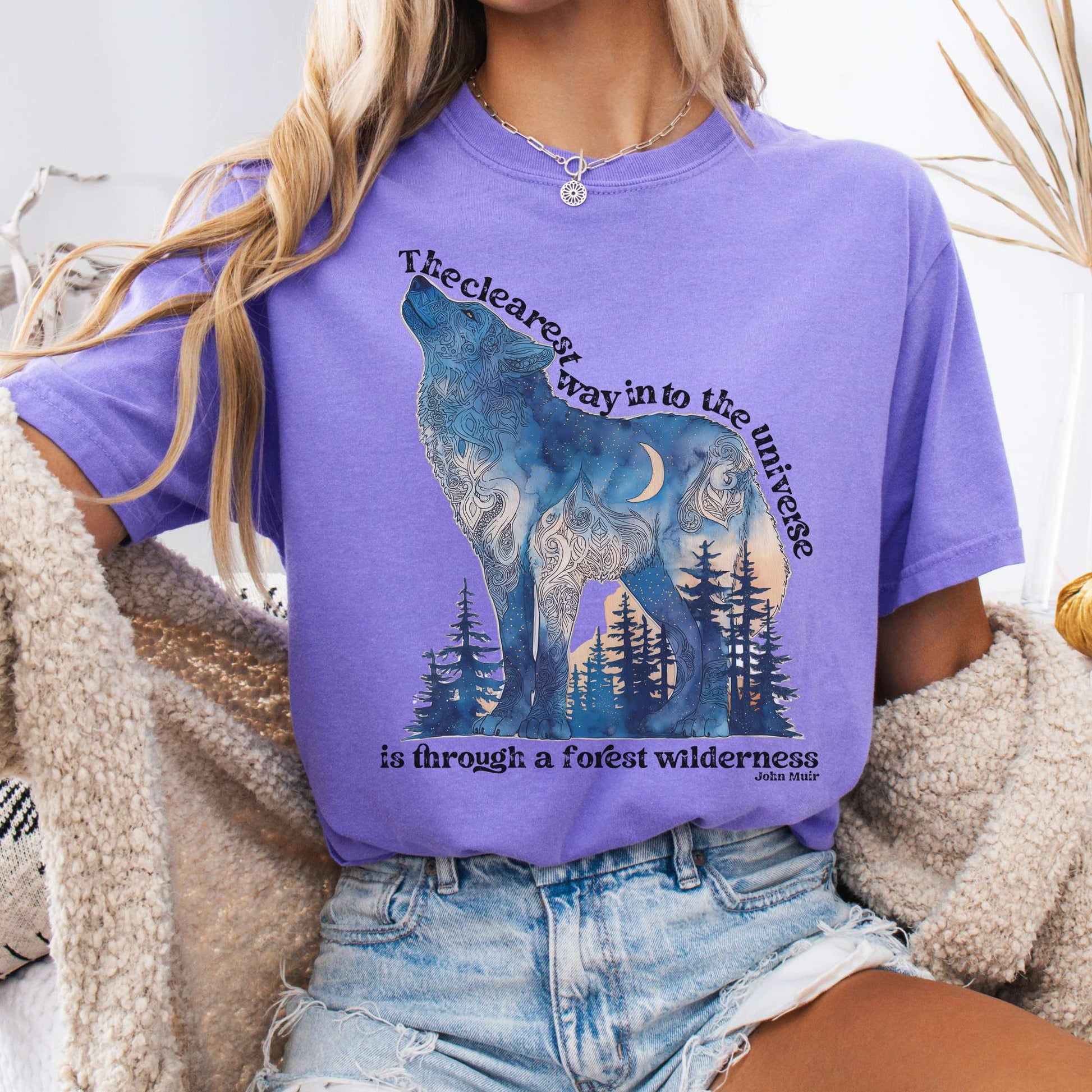 T-Shirt Violet / S Forest Wilderness Wolf T-Shirt – Nature Quote Tee The Mystic Eden