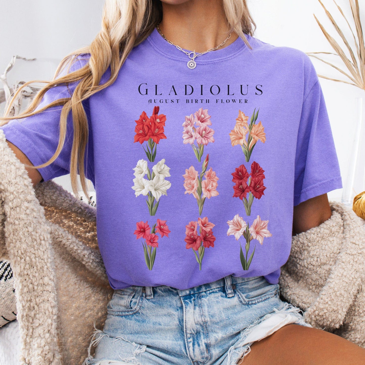 T-Shirt Violet / S Gladiolus August Birth Month Flower Shirt The Mystic Eden