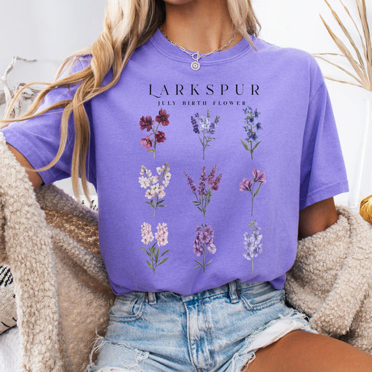 T-Shirt Violet / S Larkspur July Birth Month Flower Shirt The Mystic Eden