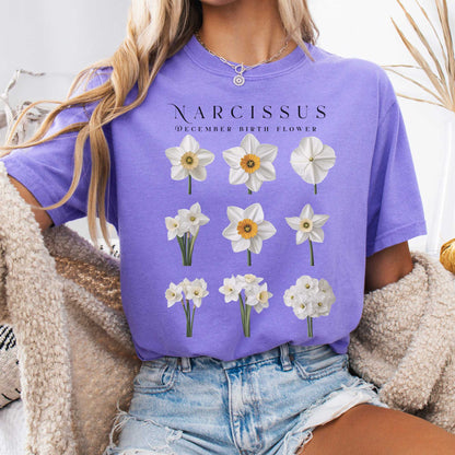 T-Shirt Violet / S Narcissus December Birth Month Flower Shirt The Mystic Eden