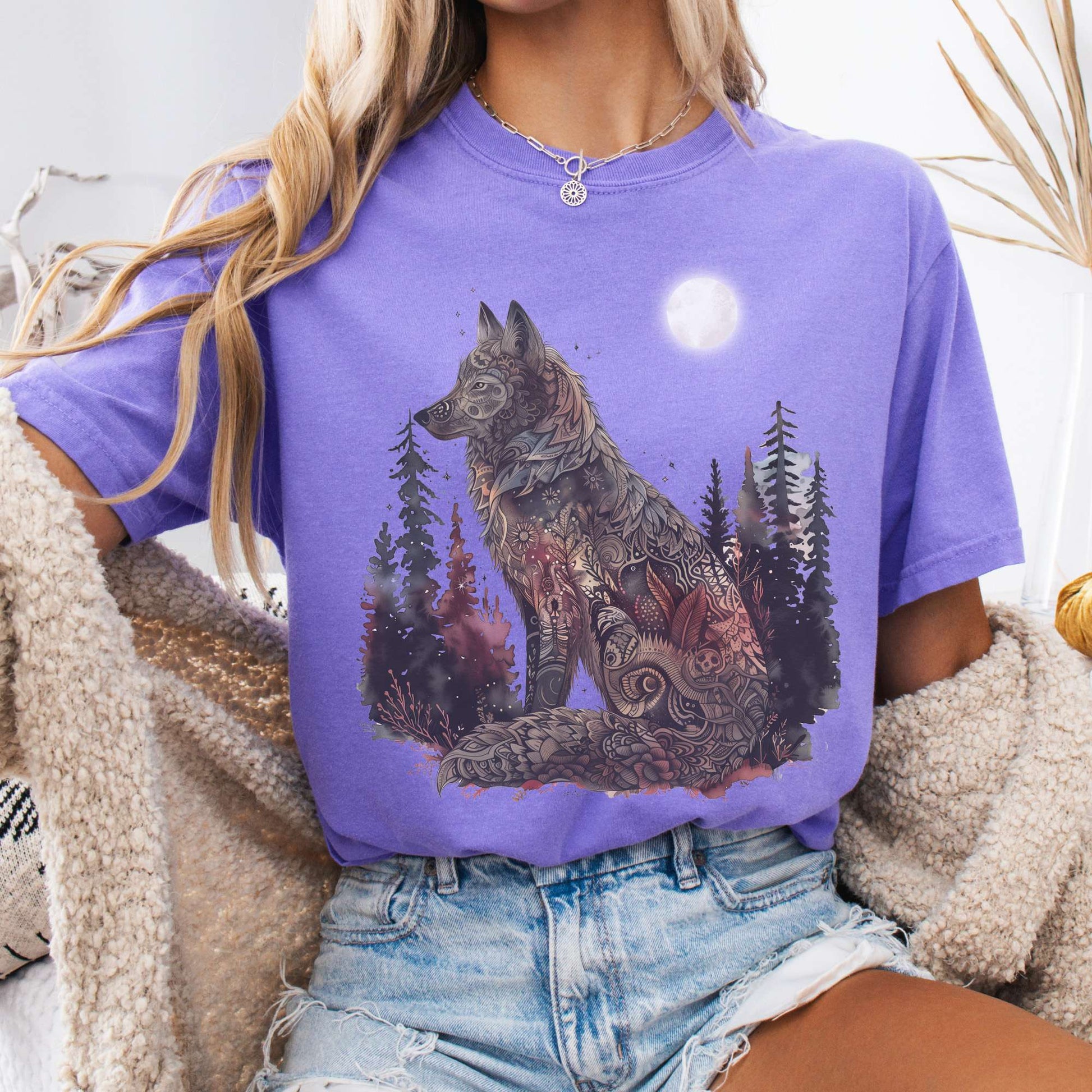 T-Shirt Violet / S Nightfall Wolf T-Shirt – Mystical Forestcore Tee The Mystic Eden