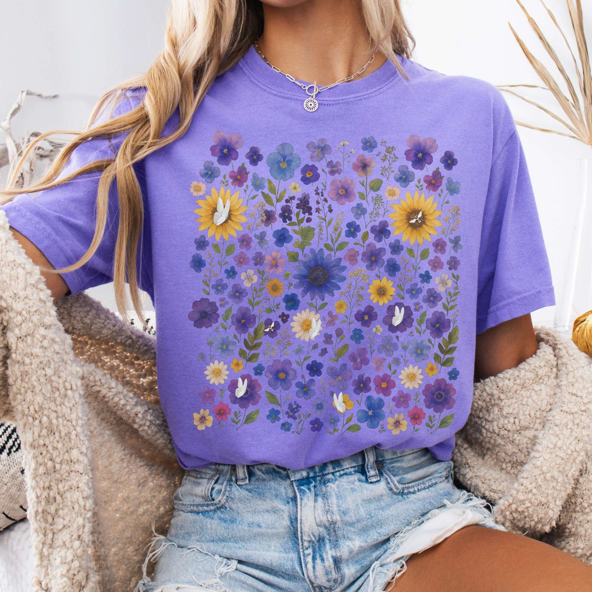 T-Shirt Violet / S Sunflower Garden T-Shirt – Vibrant Bloom Tee The Mystic Eden