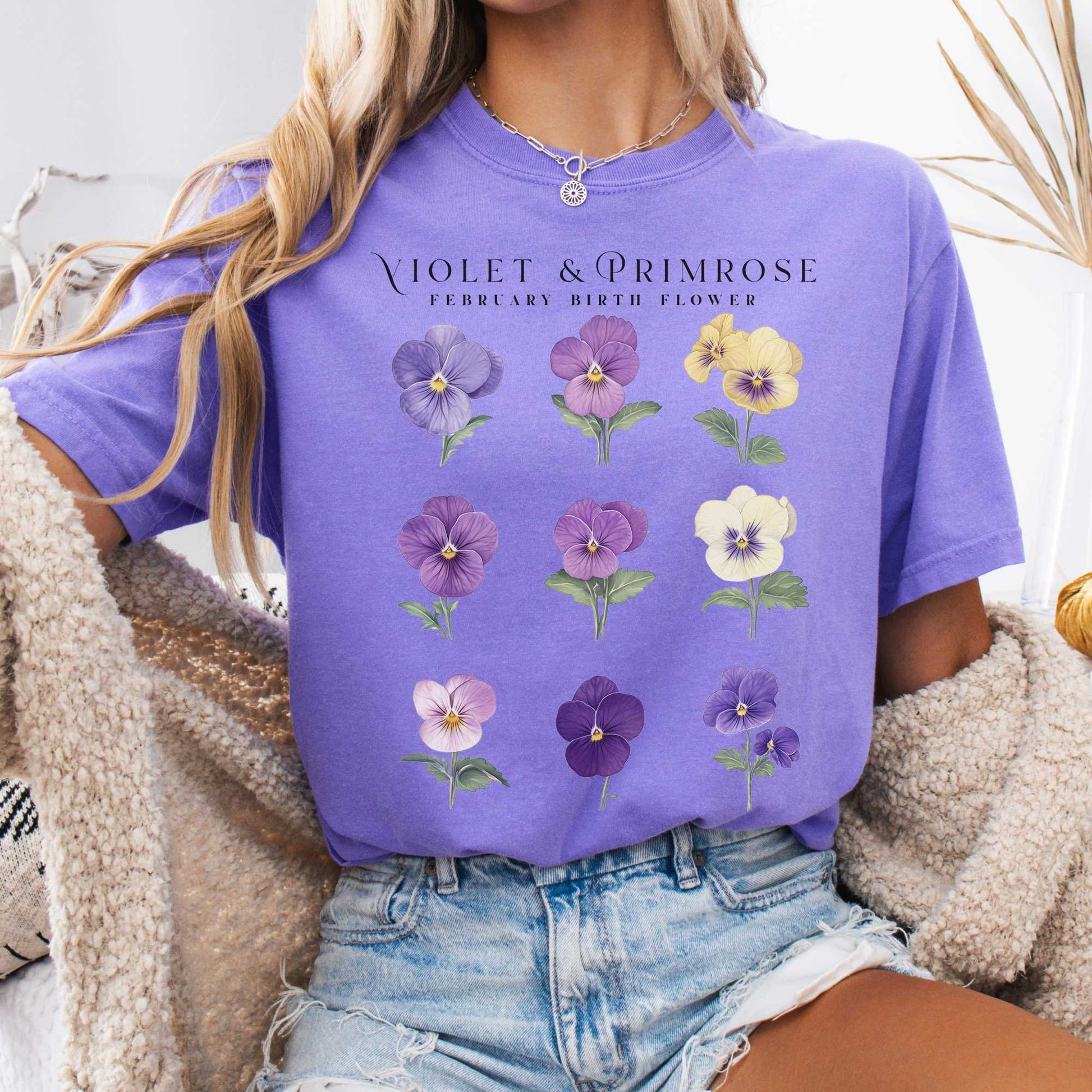 T-Shirt Violet / S Violet & Primrose February Birth Month Flower Shirt The Mystic Eden