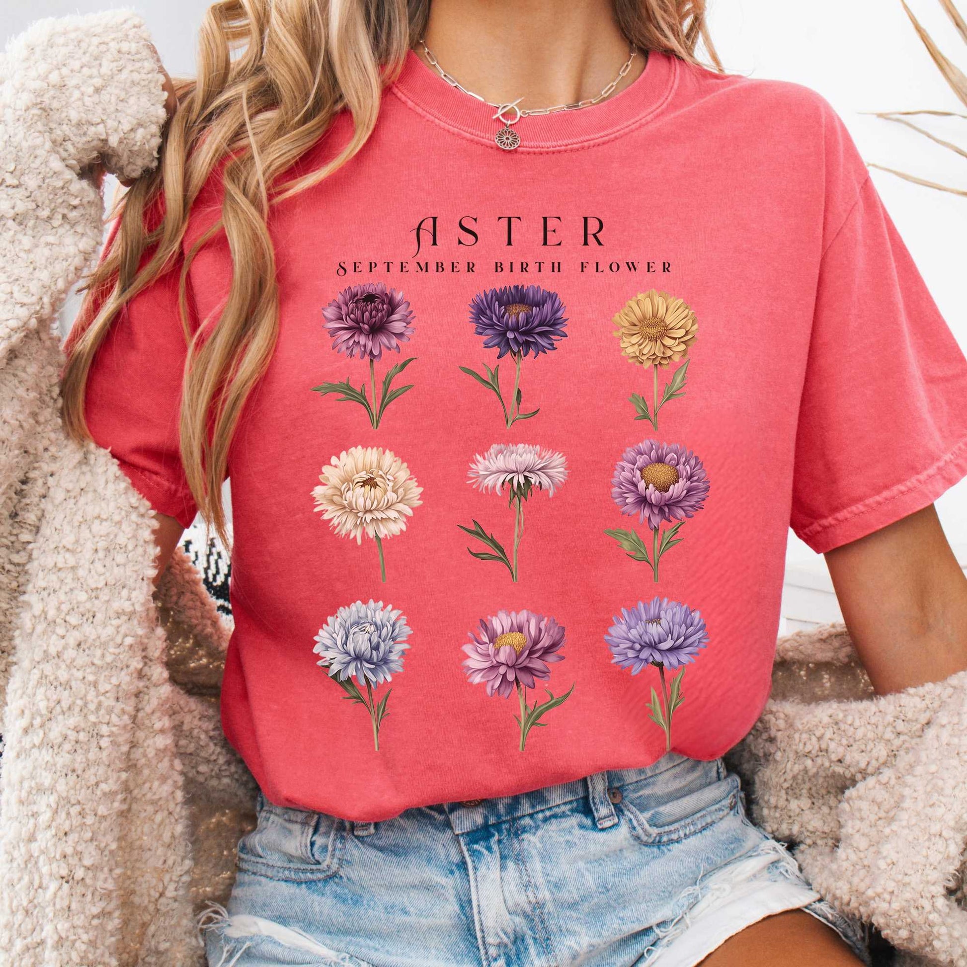 T-Shirt Watermelon / S Aster September Birth Month Flower Shirt The Mystic Eden