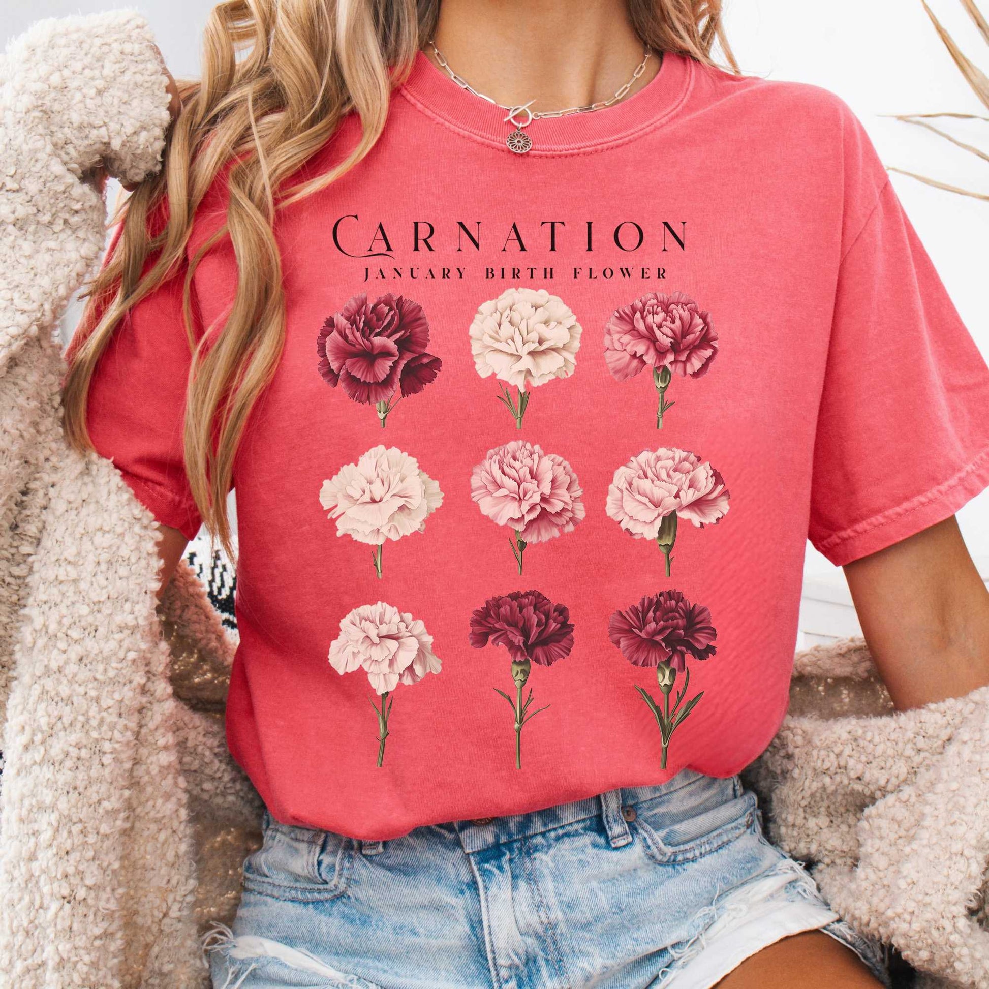 T-Shirt Watermelon / S Carnation January Birth Month Flower Shirt The Mystic Eden