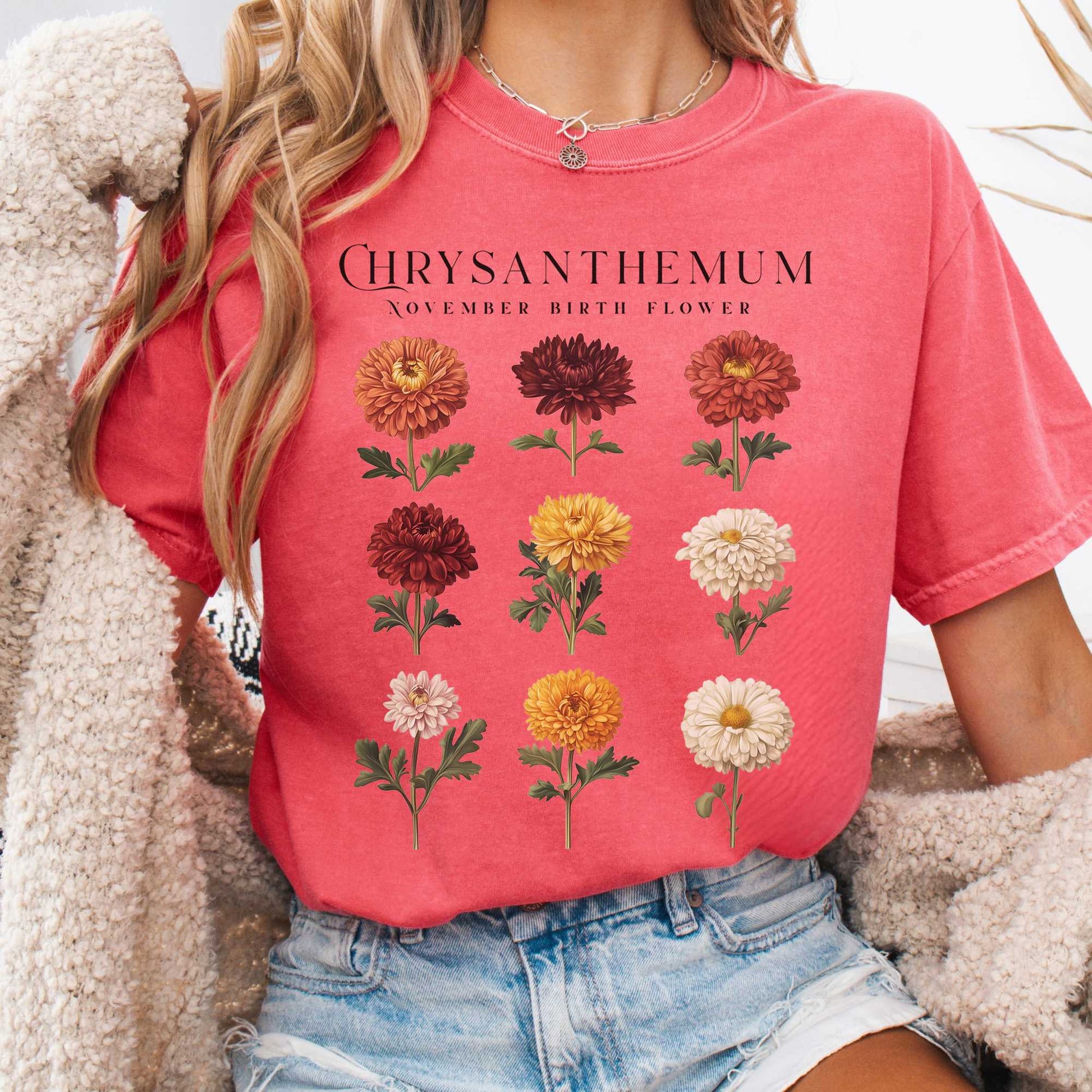 T-Shirt Watermelon / S Chrysanthemum November Birth Month Flower Shirt The Mystic Eden