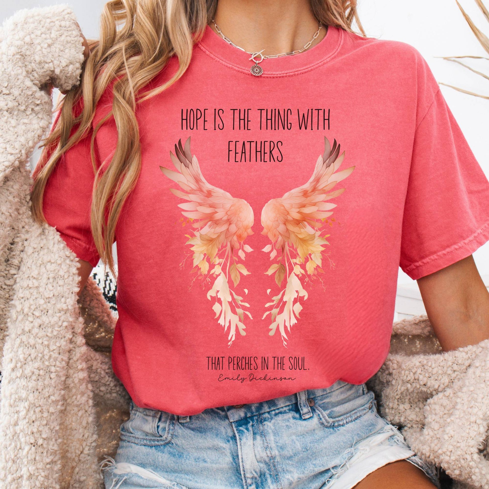 T-Shirt Watermelon / S Hope is the Thing With Feathers Emily Dickinson T-Shirt – Literary Wings Tee The Mystic Eden