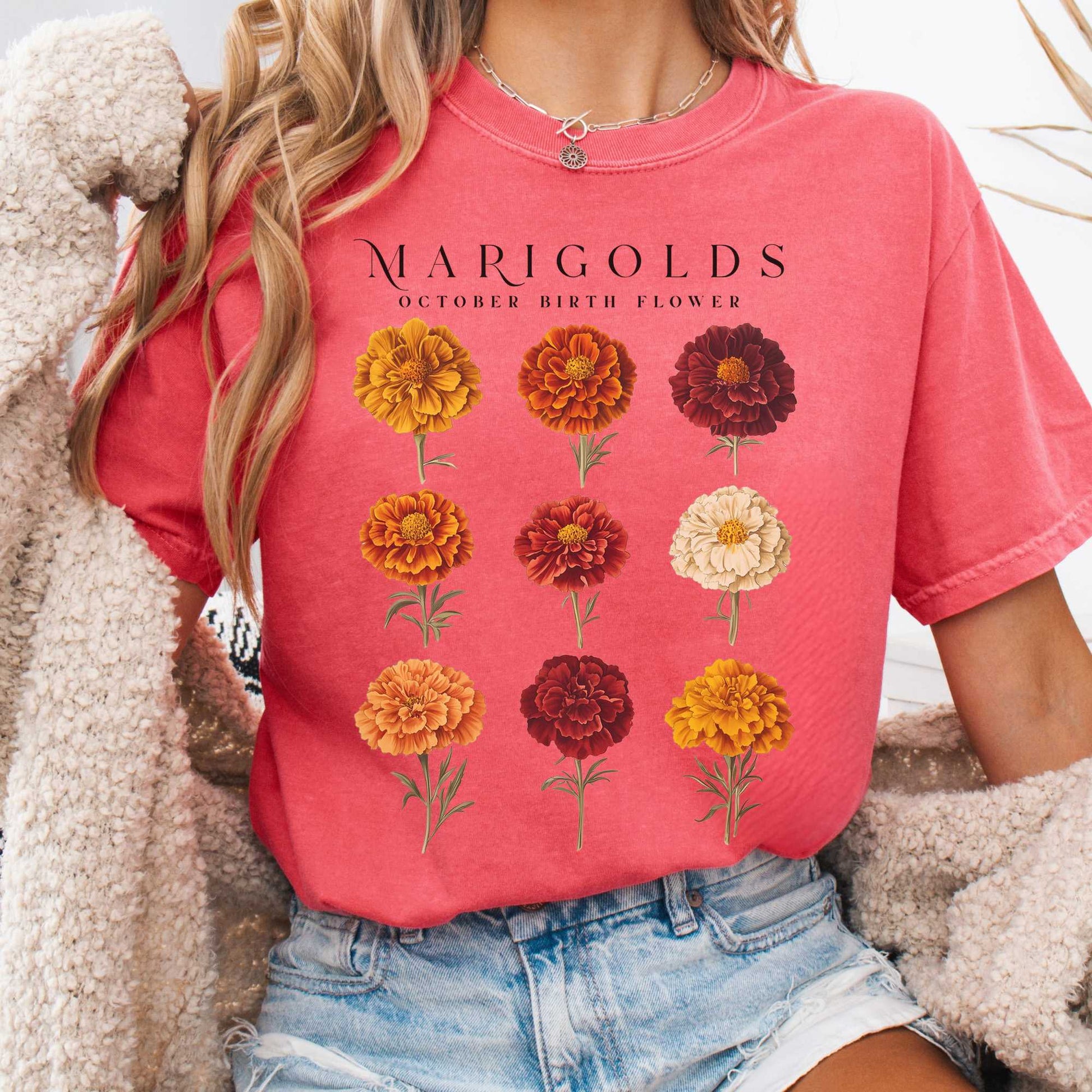T-Shirt Watermelon / S Marigolds October Birth Month Flower Shirt The Mystic Eden