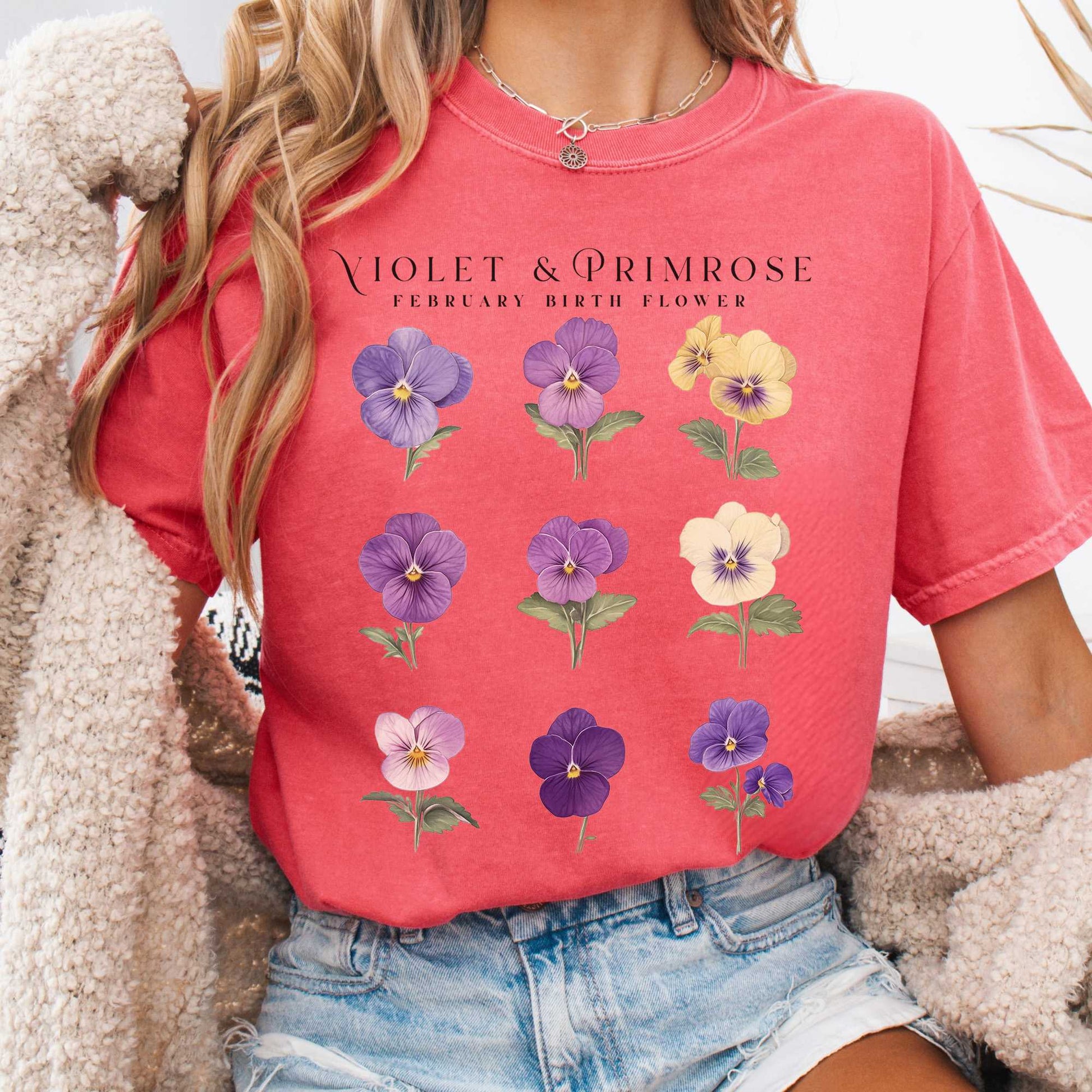 T-Shirt Watermelon / S Violet & Primrose February Birth Month Flower Shirt The Mystic Eden