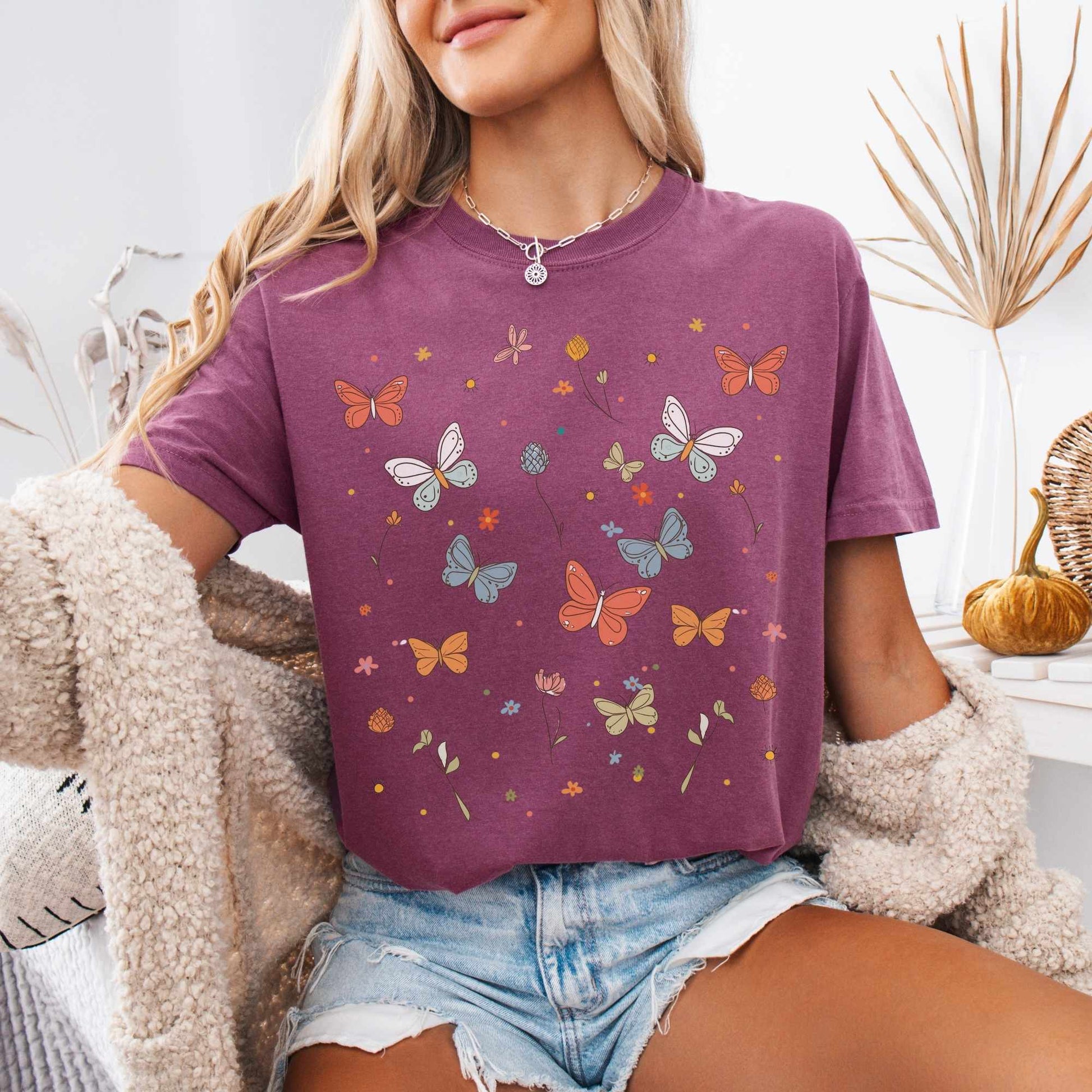 T-Shirt Whimsical Bright Butterflies Cottagecore Shirt The Mystic Eden