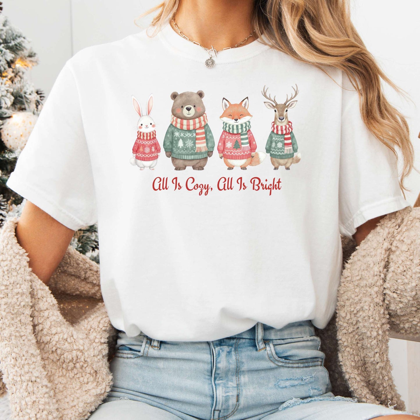 T-Shirt White / S All Is Cozy, All Is Bright — Woodland Christmas Christmas Tee The Mystic Eden