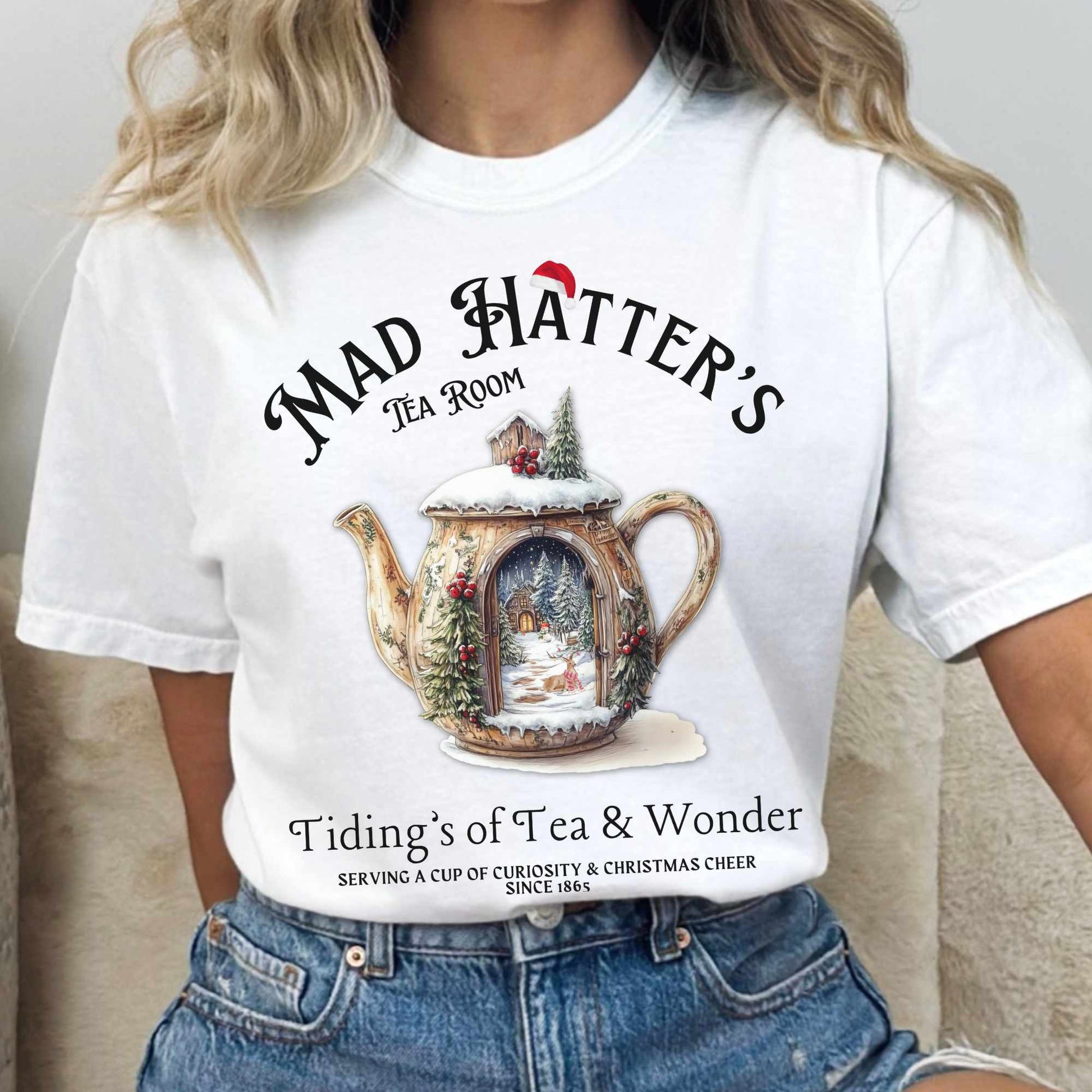 T-Shirt White / S Christmas Vintage Mad Hatter's Tea Room Shirt - Christmas Edition Tee The Mystic Eden