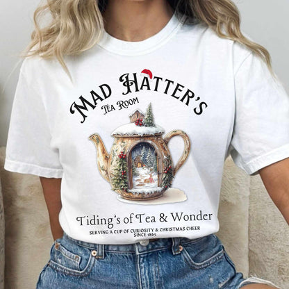 T-Shirt White / S Christmas Vintage Mad Hatter's Tea Room Shirt - Christmas Edition Tee The Mystic Eden