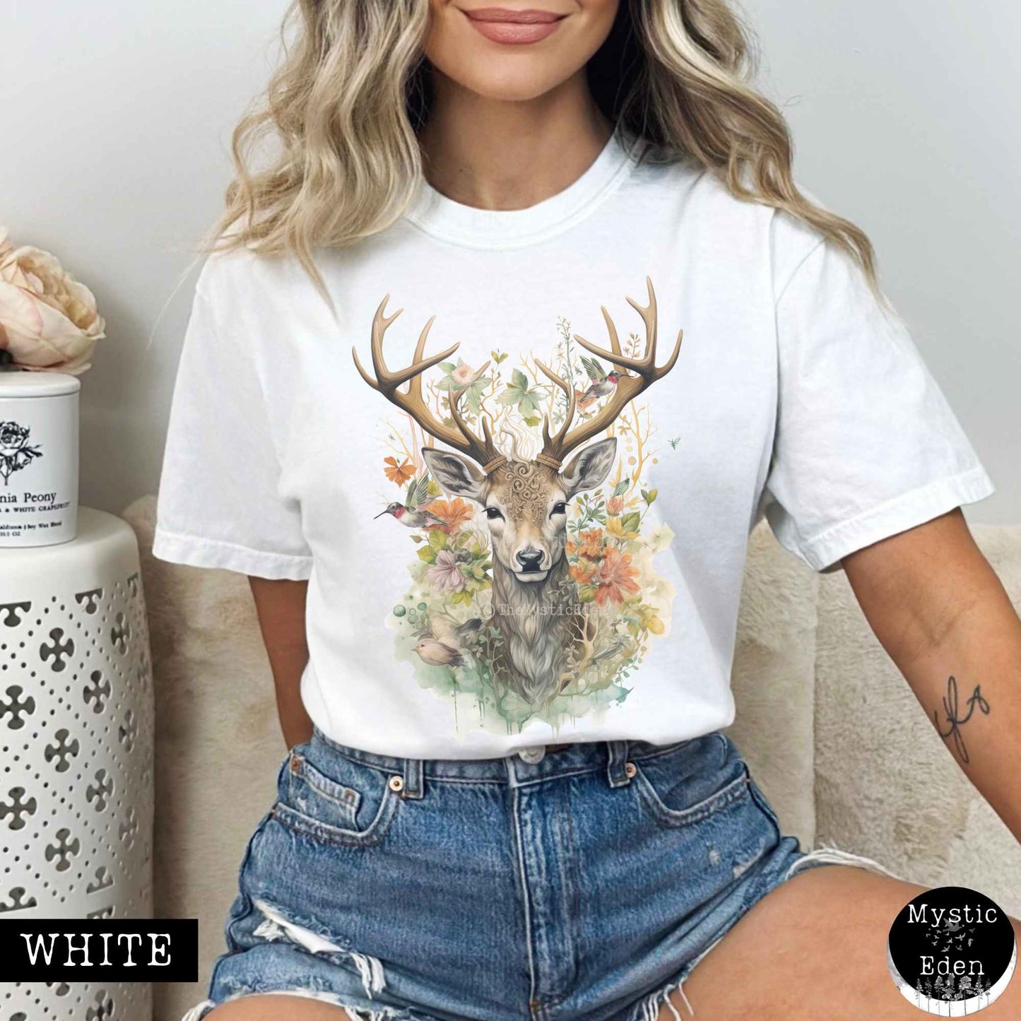 T-Shirt White / S Cottagecore deer floral shirt The Mystic Eden