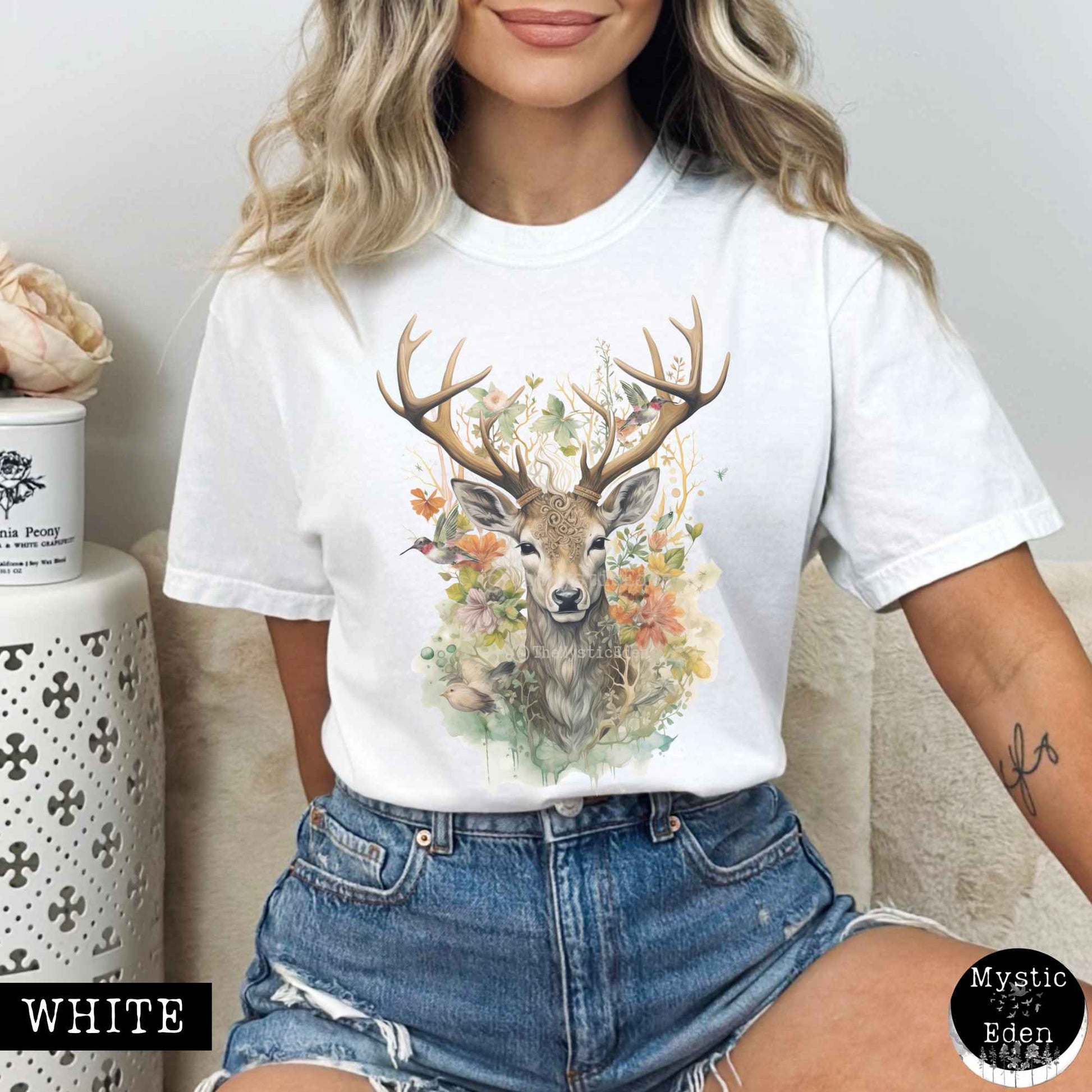 T-Shirt White / S Cottagecore deer floral shirt The Mystic Eden