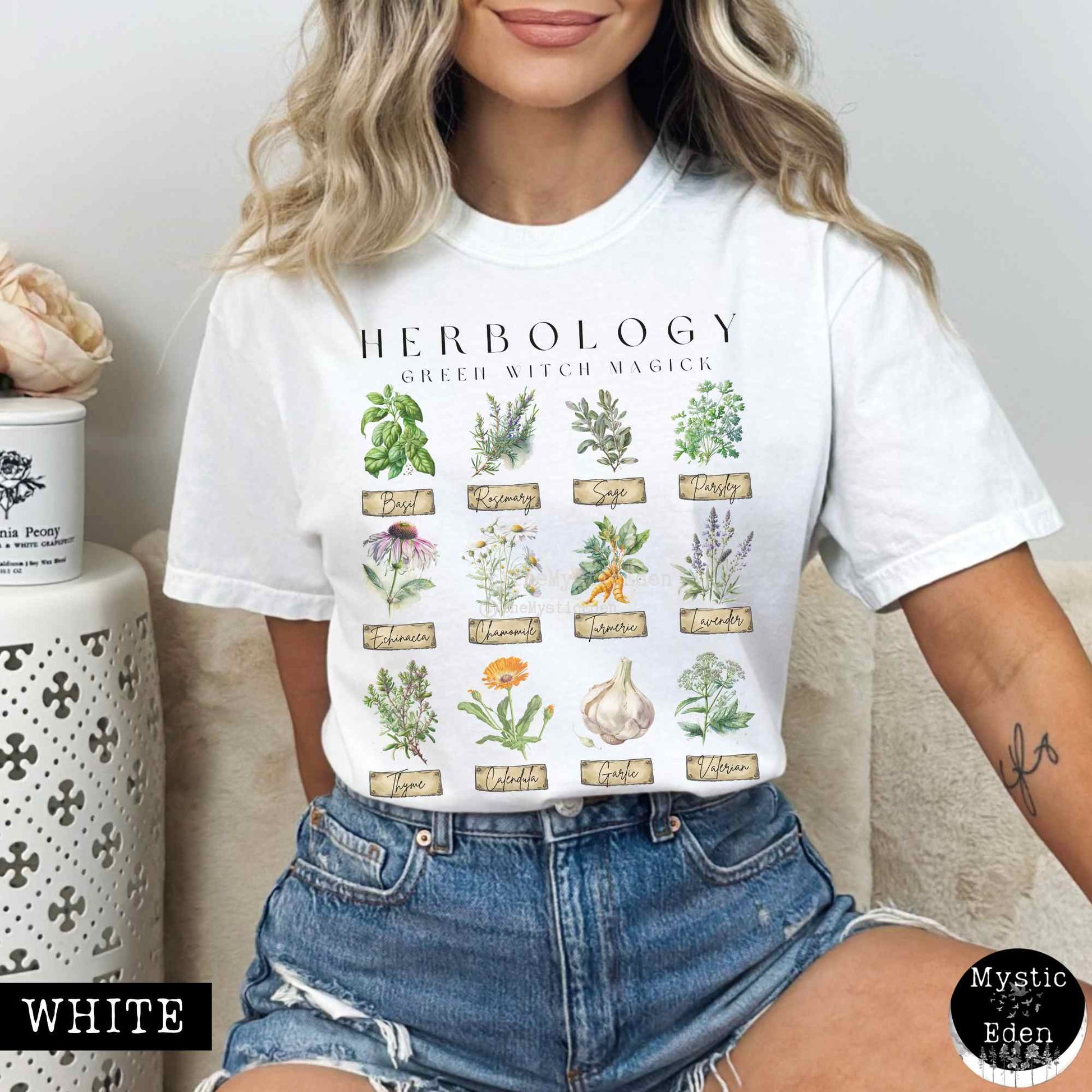 T-Shirt White / S Green Witch Herbology Shirt The Mystic Eden