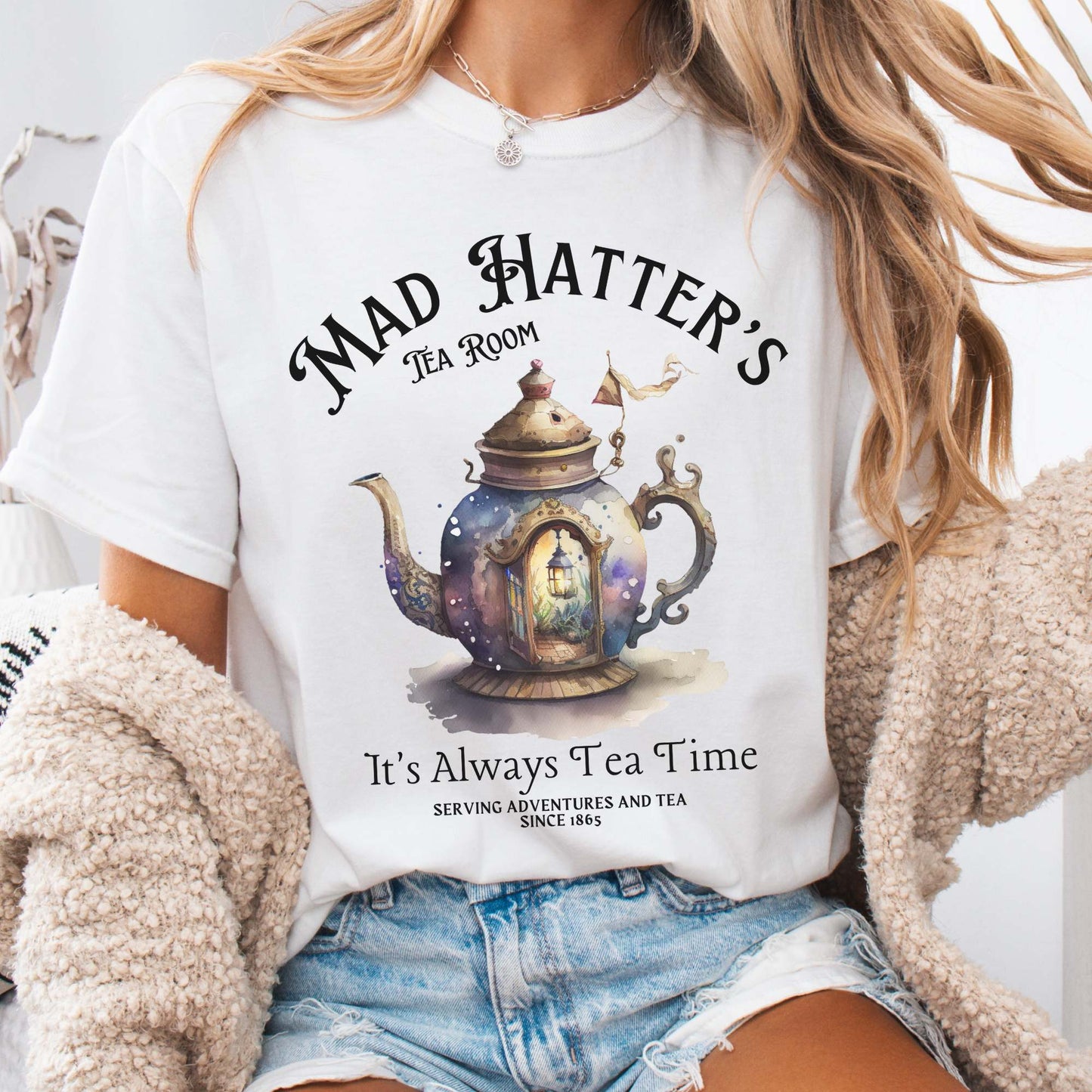 T-Shirt White / S It's Alway's Tea Time - Mad Hatters Tea Room Shirt The Mystic Eden
