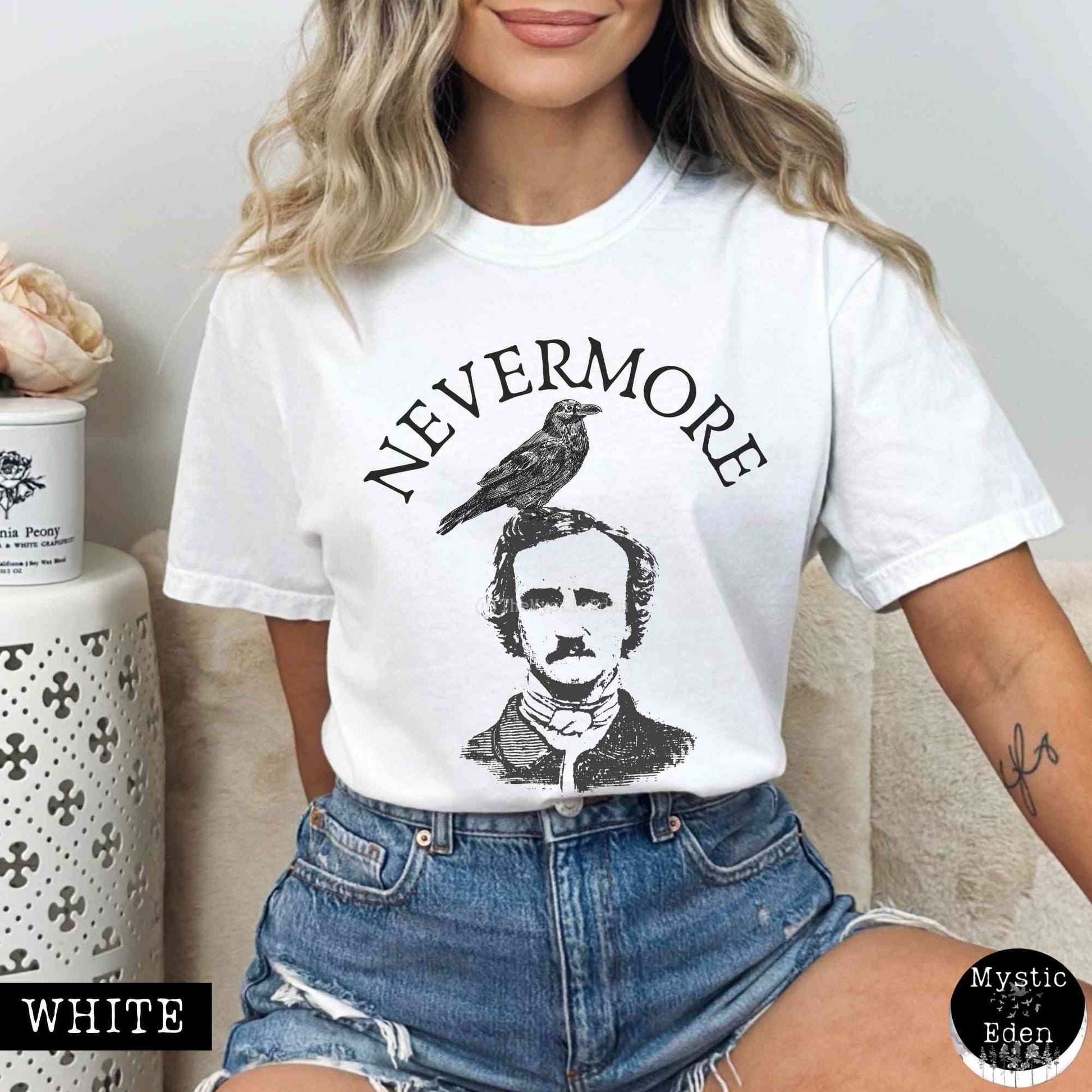 T-Shirt White / S Nevermore Edgar Allan Poe T-Shirt The Mystic Eden