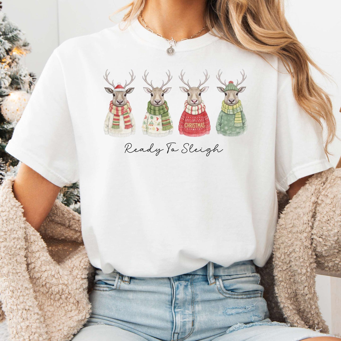 T-Shirt White / S Ready to Sleigh — Festive Reindeer Christmas Tee The Mystic Eden