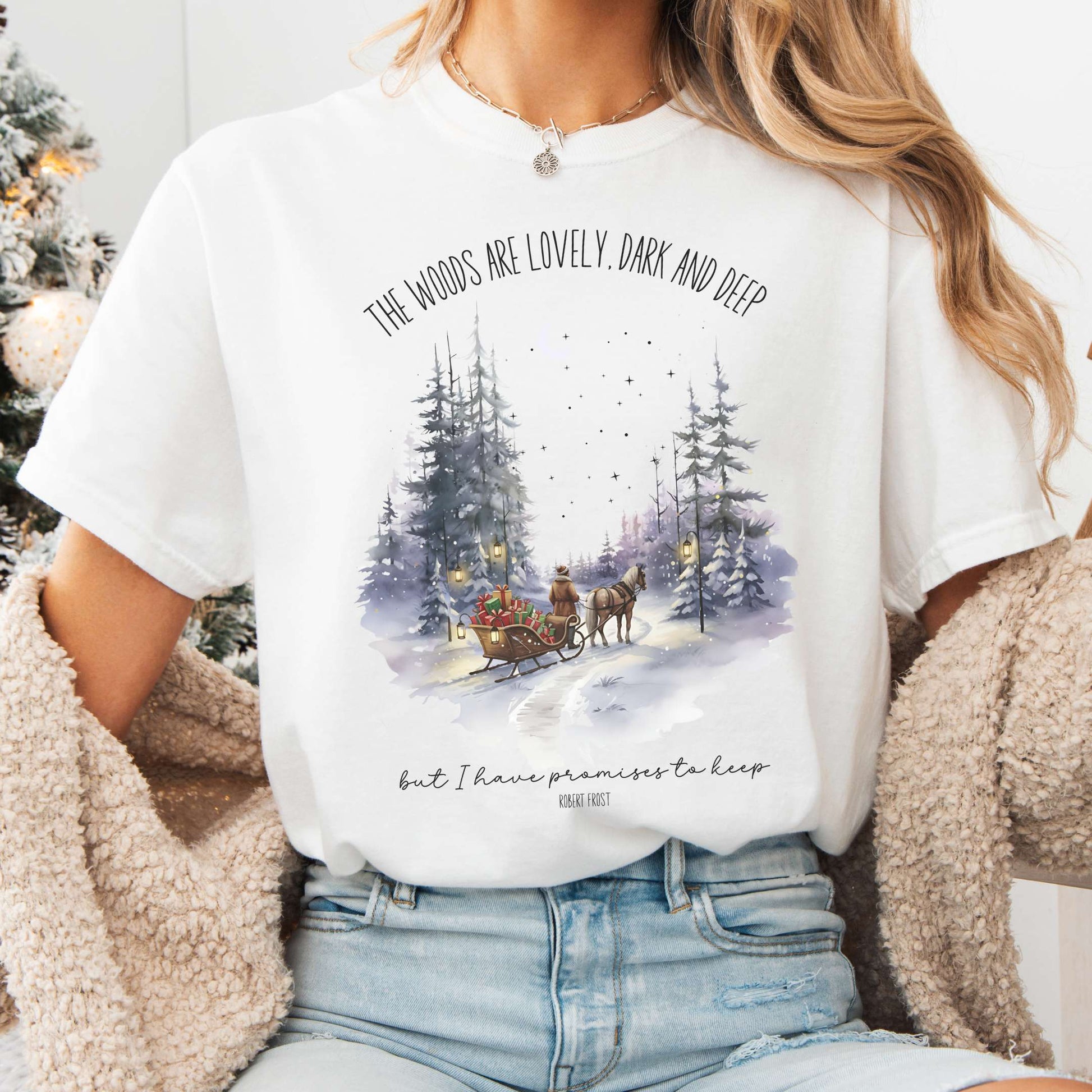 T-Shirt White / S The Woods Are Lovely Robert Frost Christmas Tee The Mystic Eden