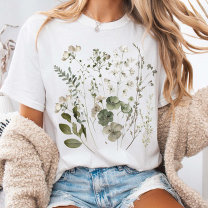 T-Shirt White / S Vintage cottagecore sage and white wildflower shirt The Mystic Eden