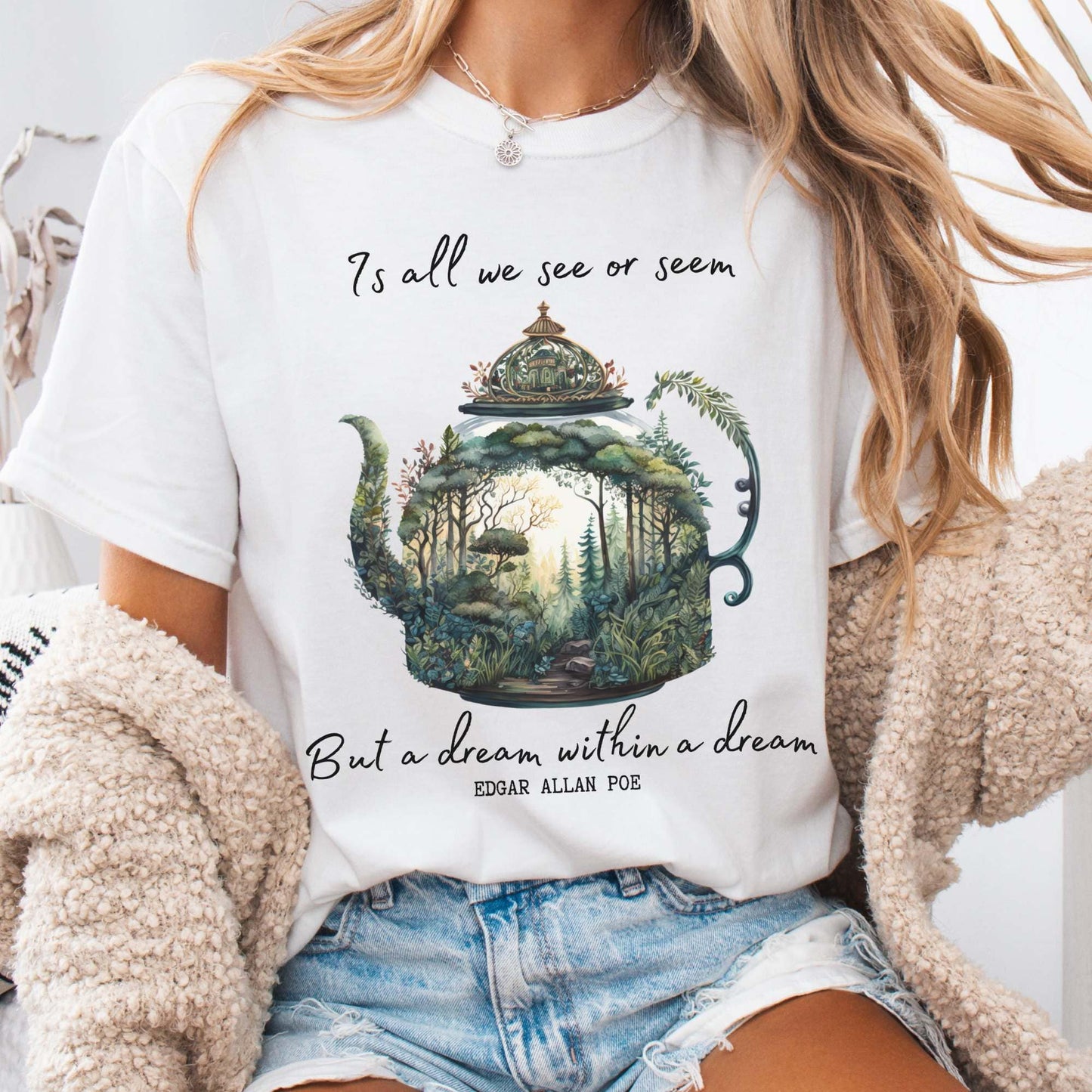 T-Shirt White / S Vintage Edgar Allan Poe Shirt Dream Within A Dream The Mystic Eden