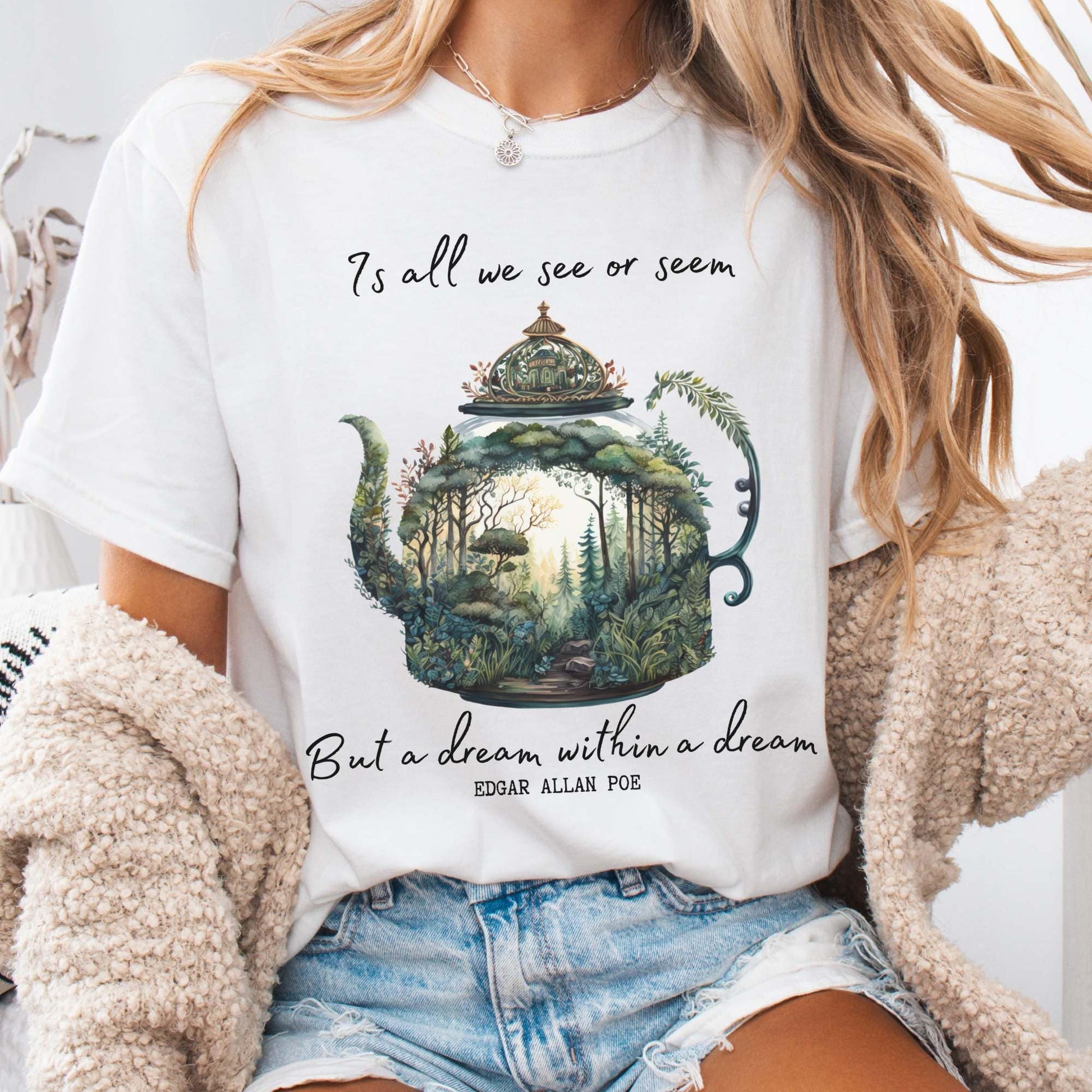 T-Shirt White / S Vintage Edgar Allan Poe Shirt Dream Within A Dream The Mystic Eden