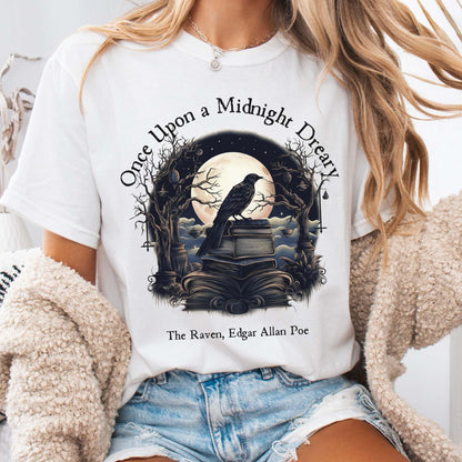 T-Shirt White / S Vintage Edgar Allan Poe Shirt - Once upon a midnight dreary The Mystic Eden