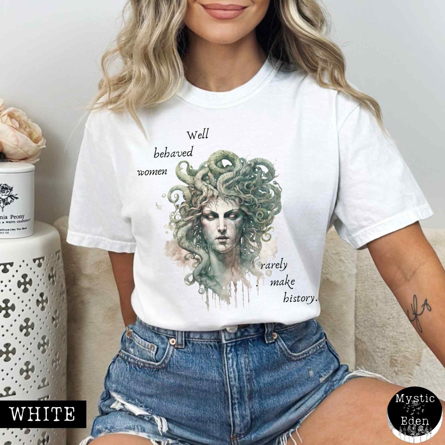 T-Shirt White / S Vintage Medusa Shirt - Well Behaved Women Rarely Make History The Mystic Eden