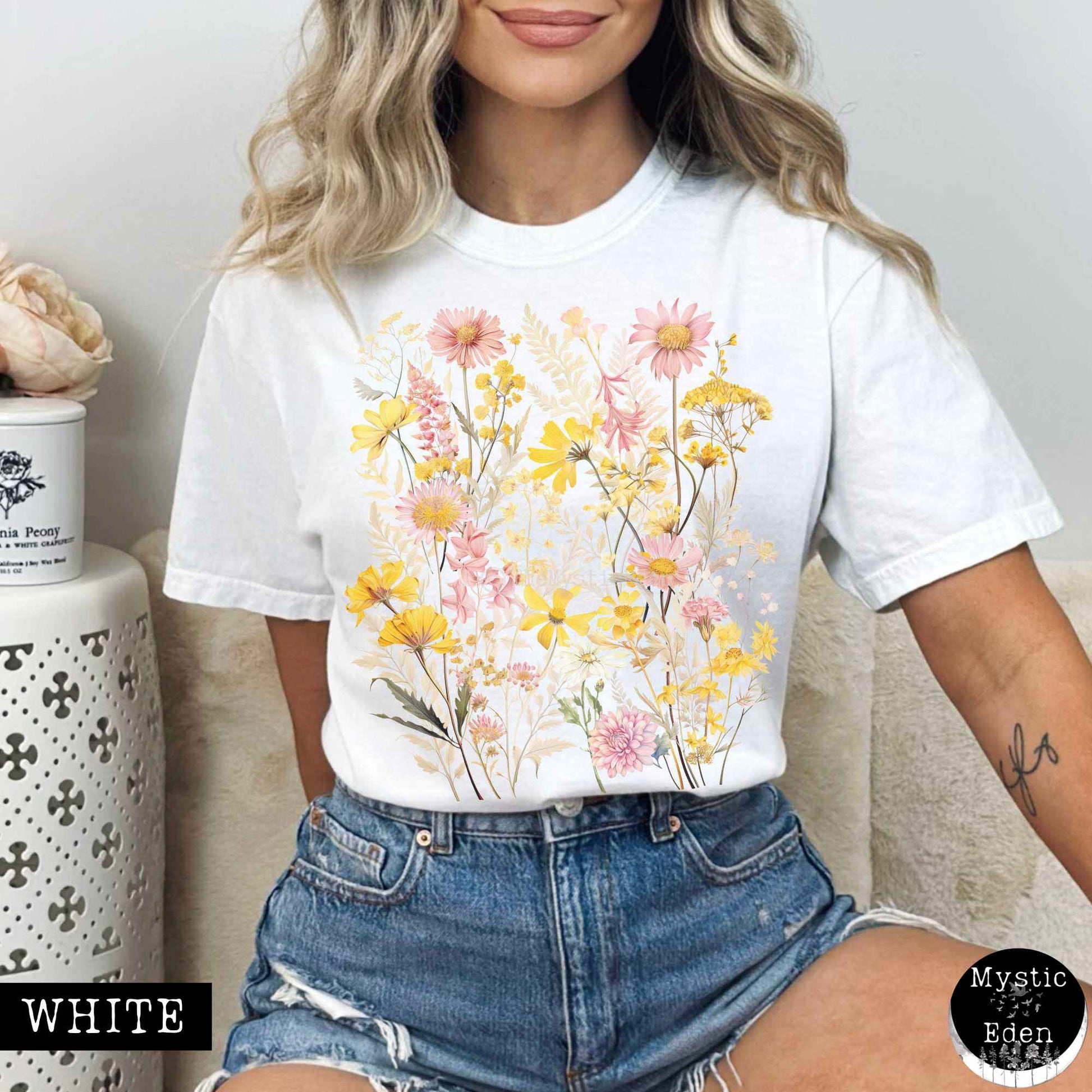 T-Shirt White / S Vintage spring floral wildflowers shirt The Mystic Eden