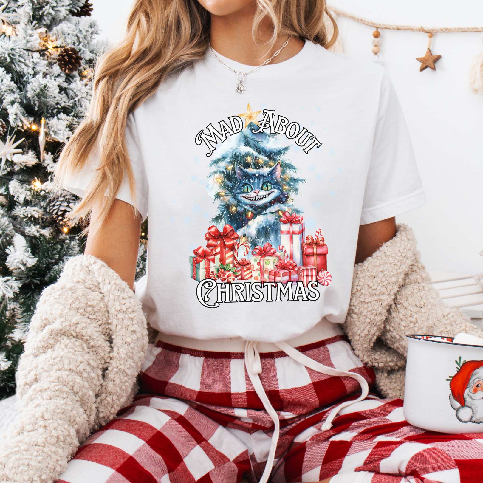T-Shirt White / XS Cheshire Cat Mad About Christmas Tee The Mystic Eden
