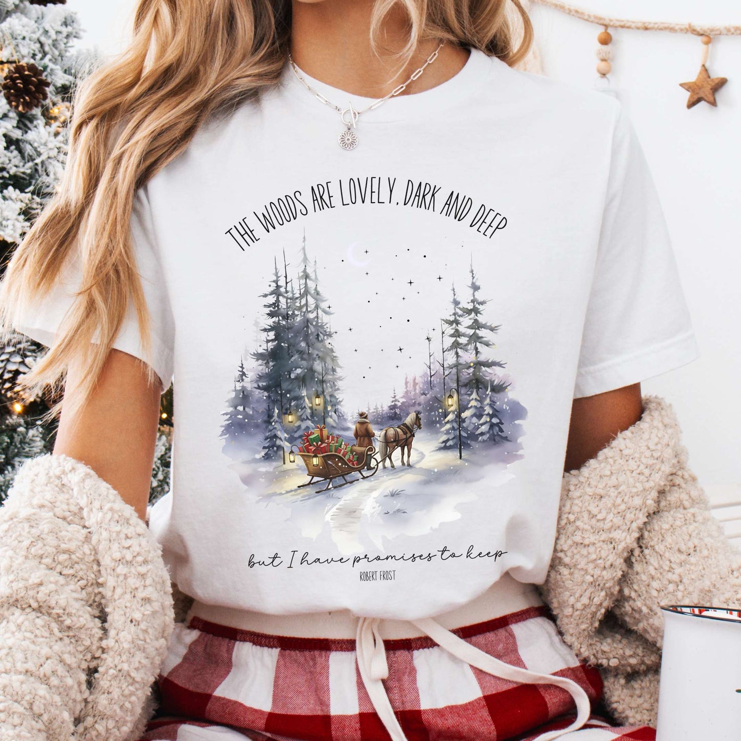 T-Shirt White / XS The Woods Are Lovely Robert Frost Christmas Tee The Mystic Eden
